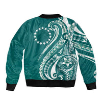 Kia Orana Cook Islands Bomber Jacket Teal Plumeria Tropical Waves LT7 - Polynesian Pride