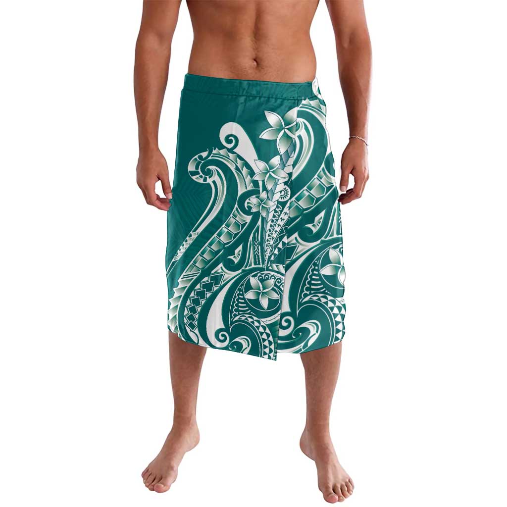 Kia Orana Cook Islands Lavalava Teal Plumeria Tropical Waves LT7 Teal - Polynesian Pride
