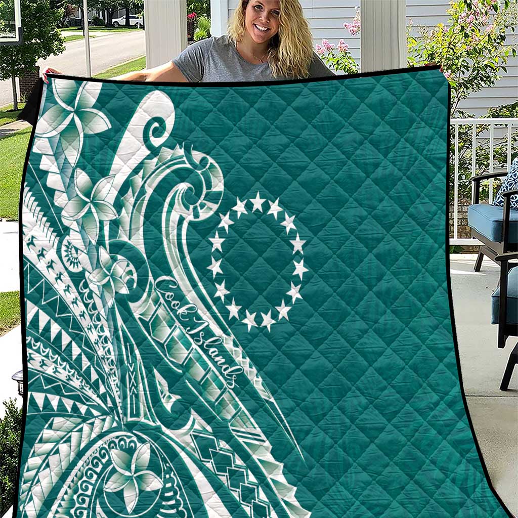 Kia Orana Cook Islands Quilt Teal Plumeria Tropical Waves LT7 Teal - Polynesian Pride