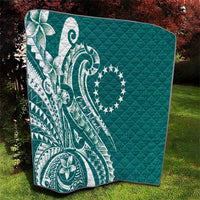 Kia Orana Cook Islands Quilt Teal Plumeria Tropical Waves LT7 - Polynesian Pride