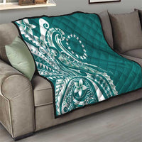 Kia Orana Cook Islands Quilt Teal Plumeria Tropical Waves LT7 - Polynesian Pride