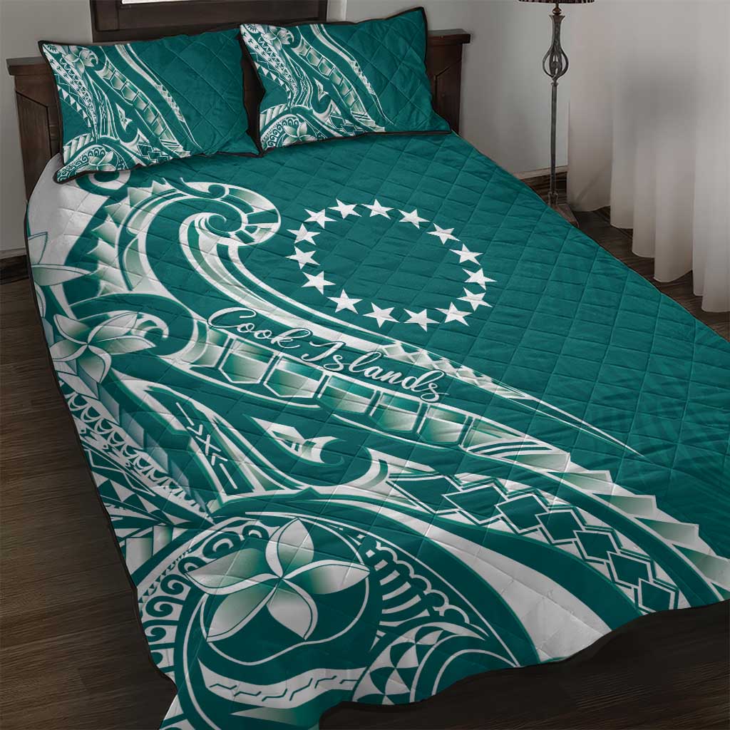 Kia Orana Cook Islands Quilt Bed Set Teal Plumeria Tropical Waves LT7 Teal - Polynesian Pride