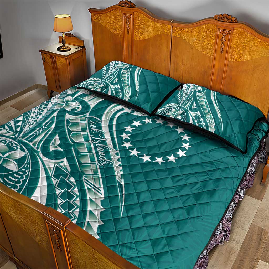 Kia Orana Cook Islands Quilt Bed Set Teal Plumeria Tropical Waves LT7 - Polynesian Pride