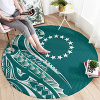 Kia Orana Cook Islands Round Carpet Teal Plumeria Tropical Waves LT7 - Polynesian Pride