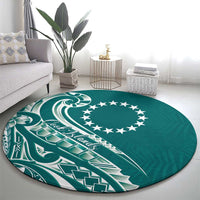 Kia Orana Cook Islands Round Carpet Teal Plumeria Tropical Waves LT7 - Polynesian Pride