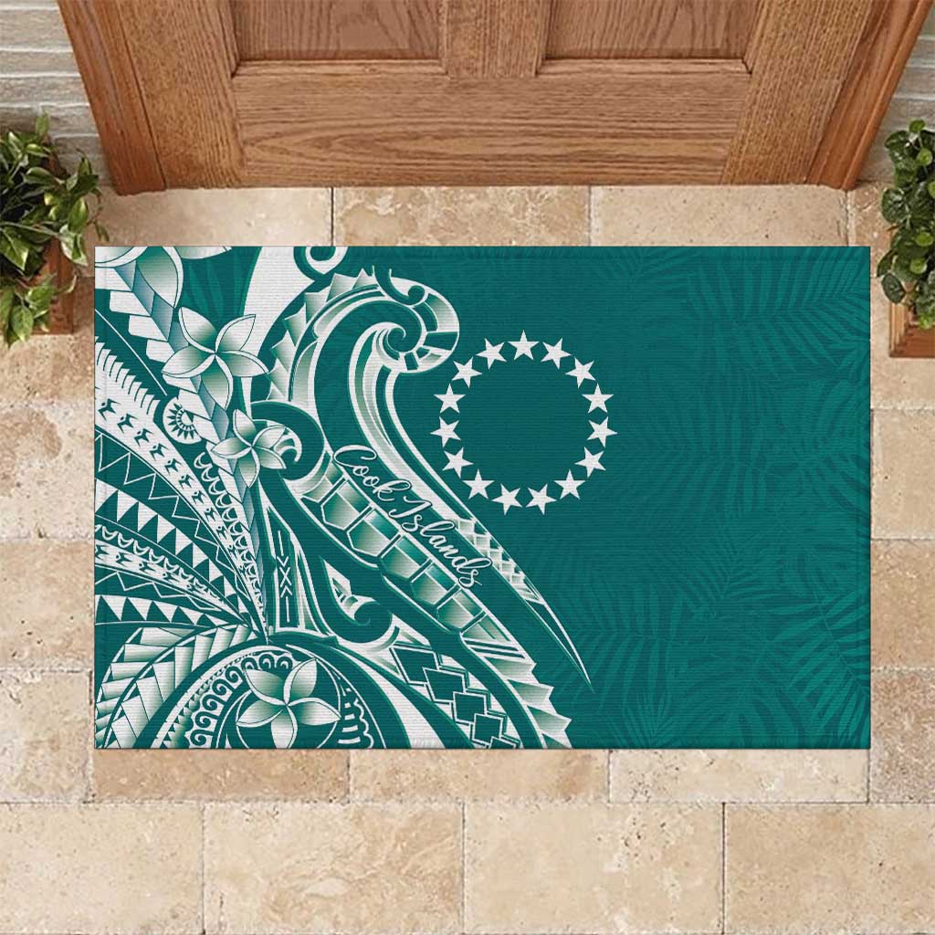 Kia Orana Cook Islands Rubber Doormat Teal Plumeria Tropical Waves LT7 Teal - Polynesian Pride