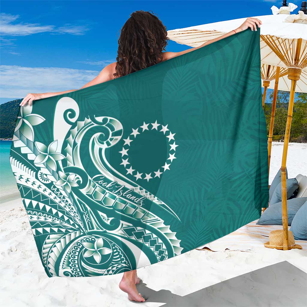 Kia Orana Cook Islands Sarong Teal Plumeria Tropical Waves LT7 One Size 44 x 66 inches Teal - Polynesian Pride