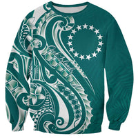 Kia Orana Cook Islands Sweatshirt Teal Plumeria Tropical Waves LT7 Unisex Teal - Polynesian Pride