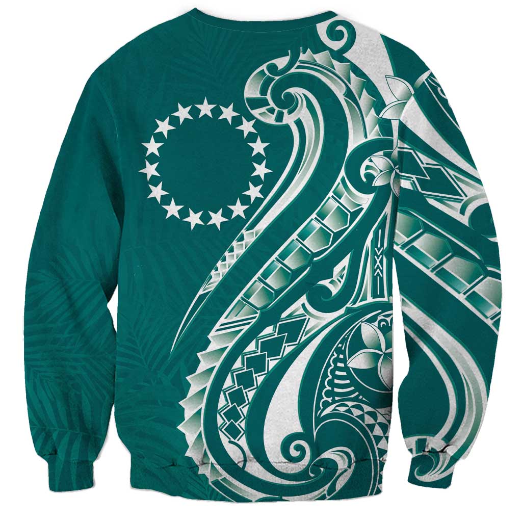 Kia Orana Cook Islands Sweatshirt Teal Plumeria Tropical Waves LT7 - Polynesian Pride