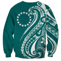 Kia Orana Cook Islands Sweatshirt Teal Plumeria Tropical Waves LT7 - Polynesian Pride