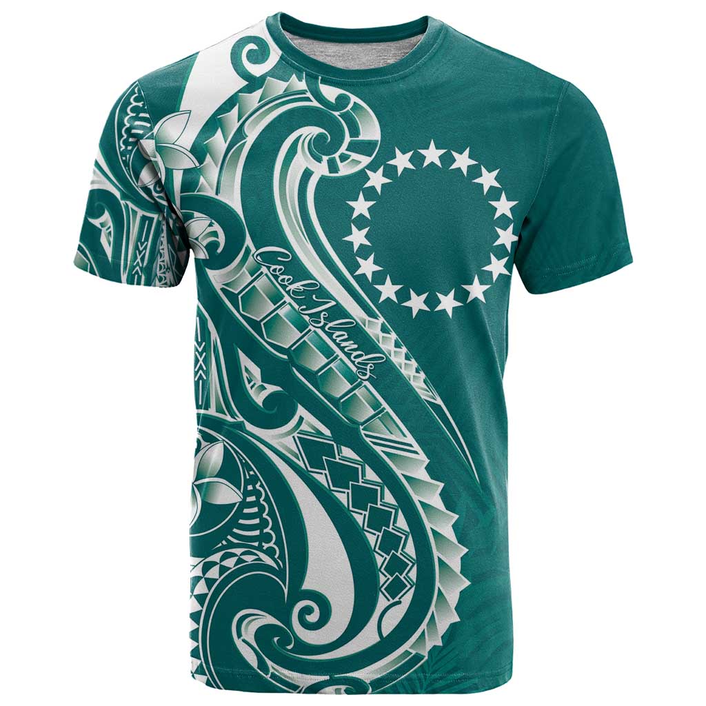 Kia Orana Cook Islands T Shirt Teal Plumeria Tropical Waves LT7 Teal - Polynesian Pride