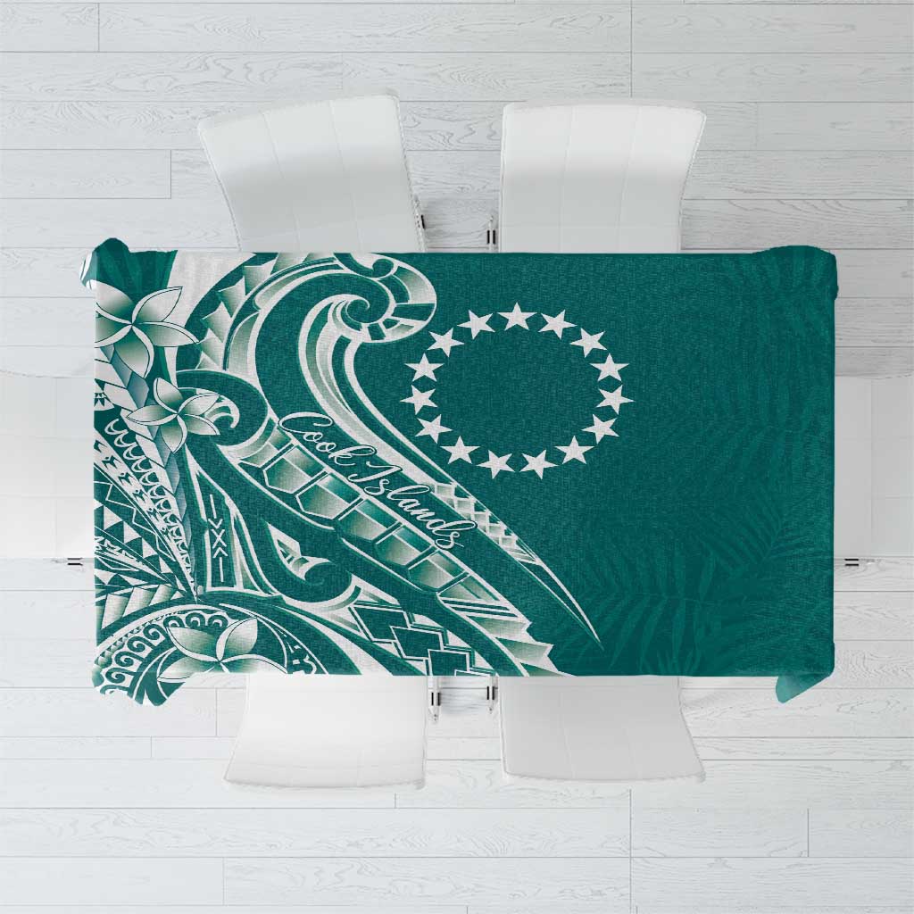 Kia Orana Cook Islands Tablecloth Teal Plumeria Tropical Waves LT7 Teal - Polynesian Pride