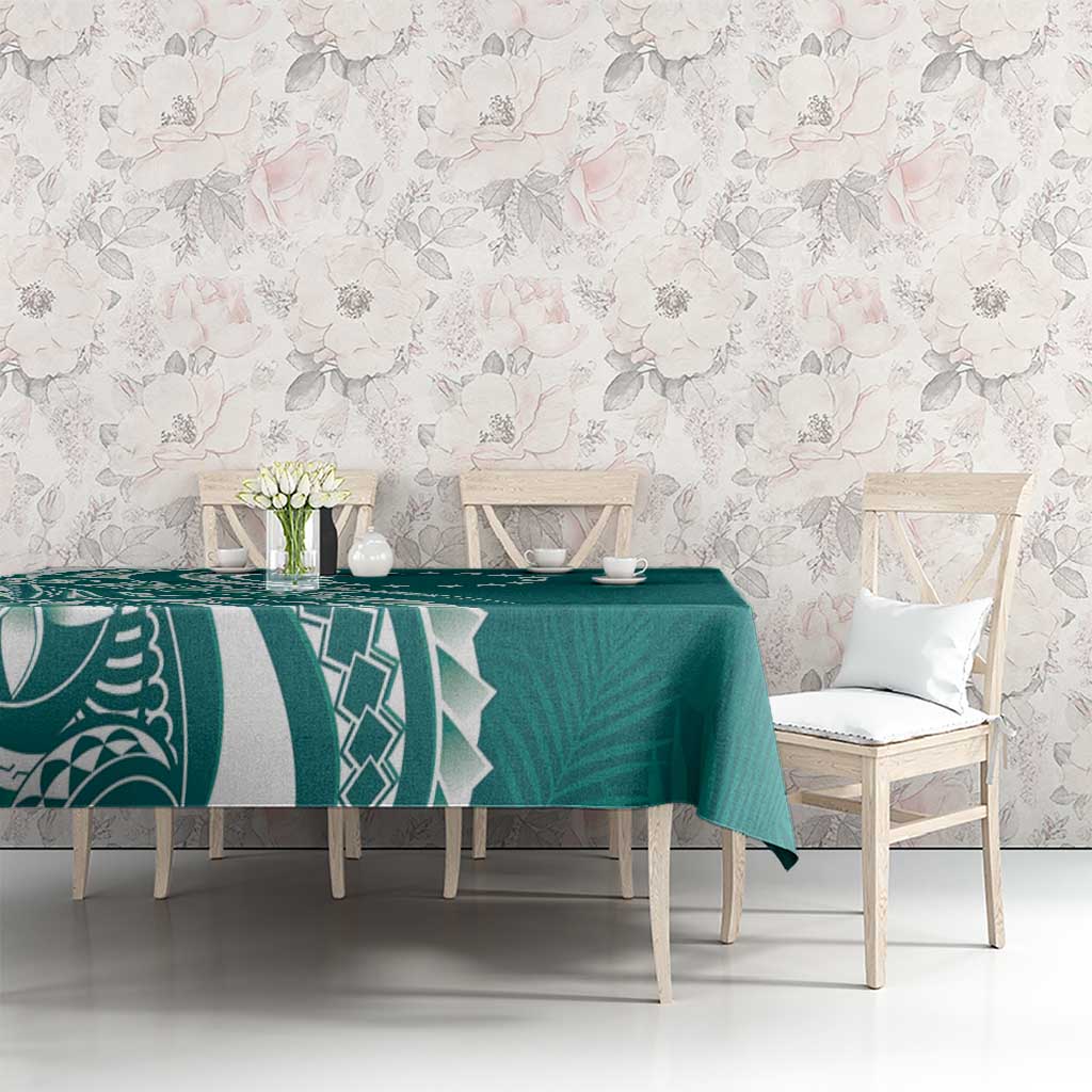Kia Orana Cook Islands Tablecloth Teal Plumeria Tropical Waves LT7 - Polynesian Pride