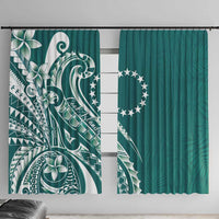 Kia Orana Cook Islands Window Curtain Teal Plumeria Tropical Waves LT7 With Hooks Teal - Polynesian Pride