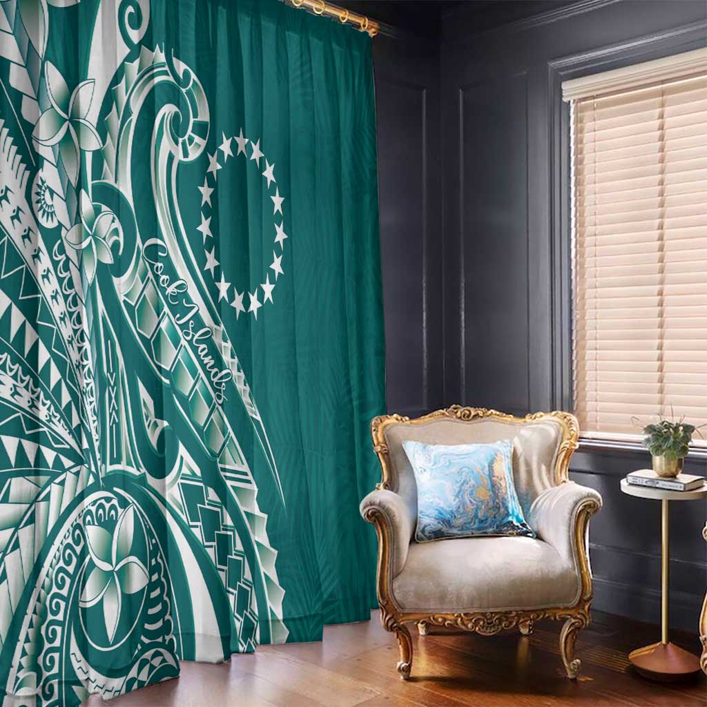 Kia Orana Cook Islands Window Curtain Teal Plumeria Tropical Waves LT7 - Polynesian Pride