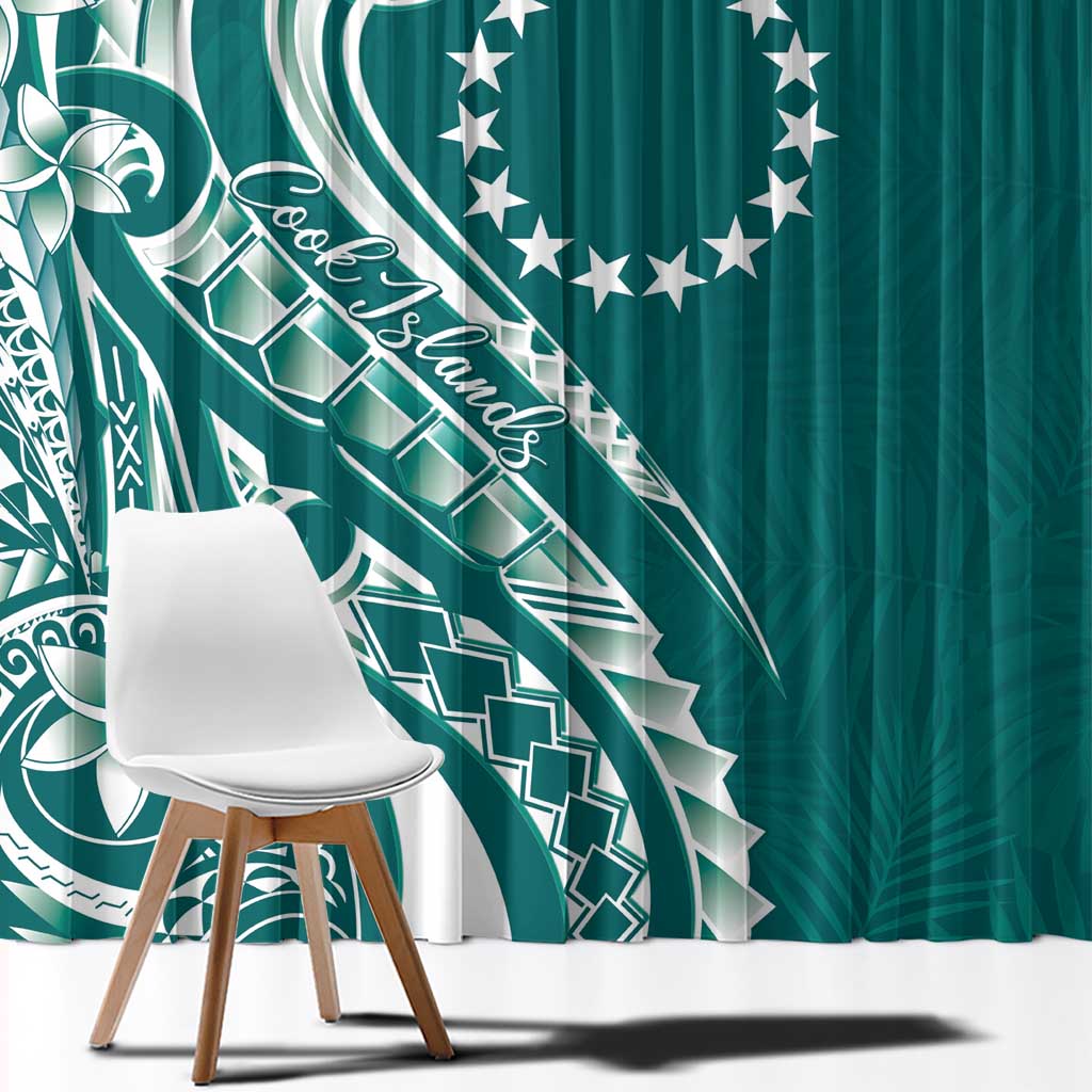 Kia Orana Cook Islands Window Curtain Teal Plumeria Tropical Waves LT7 - Polynesian Pride