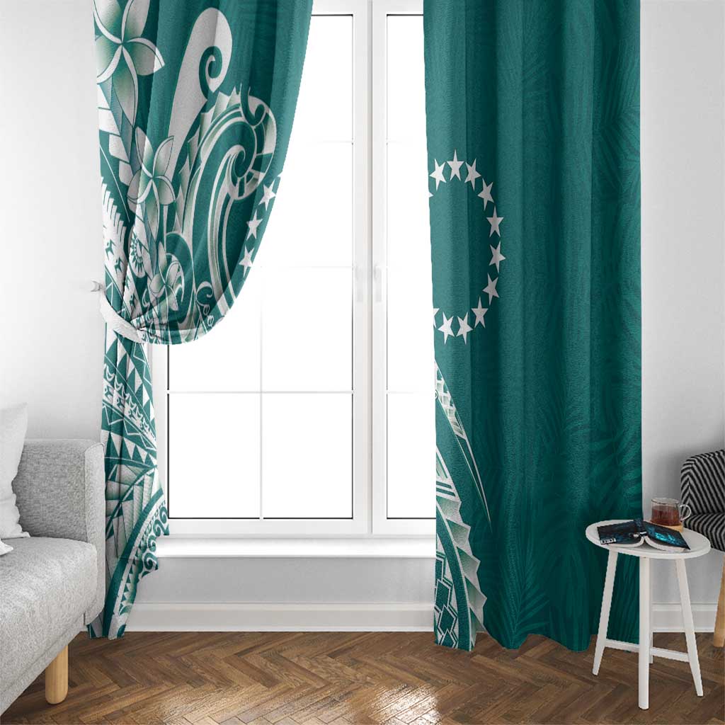 Kia Orana Cook Islands Window Curtain Teal Plumeria Tropical Waves LT7 - Polynesian Pride