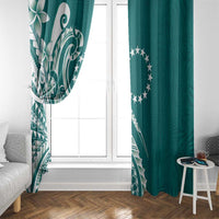Kia Orana Cook Islands Window Curtain Teal Plumeria Tropical Waves LT7 - Polynesian Pride