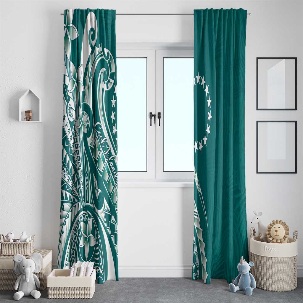 Kia Orana Cook Islands Window Curtain Teal Plumeria Tropical Waves LT7 - Polynesian Pride