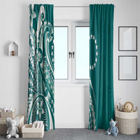 Kia Orana Cook Islands Window Curtain Teal Plumeria Tropical Waves LT7 - Polynesian Pride