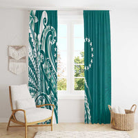 Kia Orana Cook Islands Window Curtain Teal Plumeria Tropical Waves LT7 - Polynesian Pride