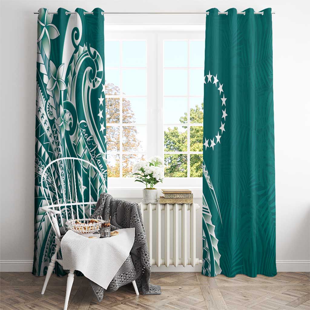 Kia Orana Cook Islands Window Curtain Teal Plumeria Tropical Waves LT7 - Polynesian Pride