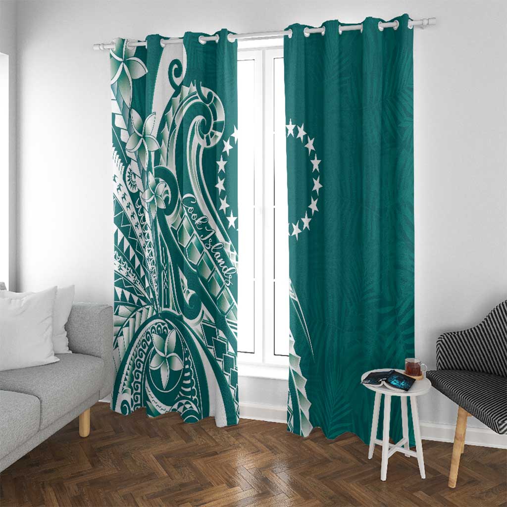 Kia Orana Cook Islands Window Curtain Teal Plumeria Tropical Waves LT7 With Grommets Teal - Polynesian Pride