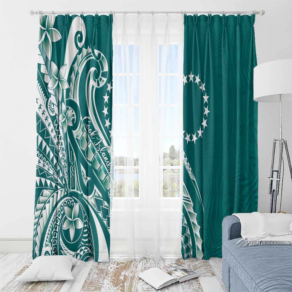 Kia Orana Cook Islands Window Curtain Teal Plumeria Tropical Waves LT7 - Polynesian Pride
