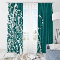 Kia Orana Cook Islands Window Curtain Teal Plumeria Tropical Waves LT7 - Polynesian Pride