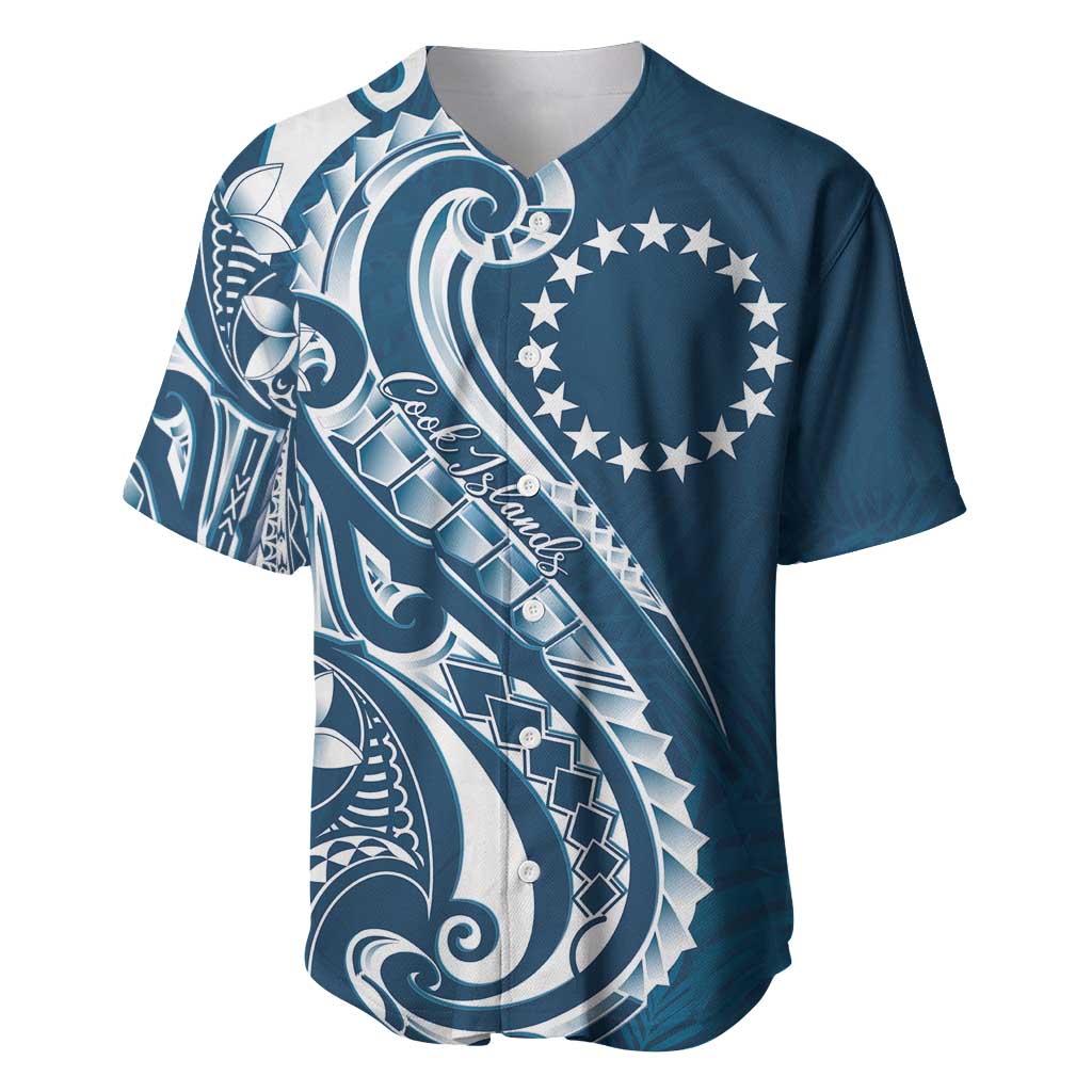 Kia Orana Cook Islands Baseball Jersey Auika Plumeria Tropical Waves LT7 Navy Blue - Polynesian Pride