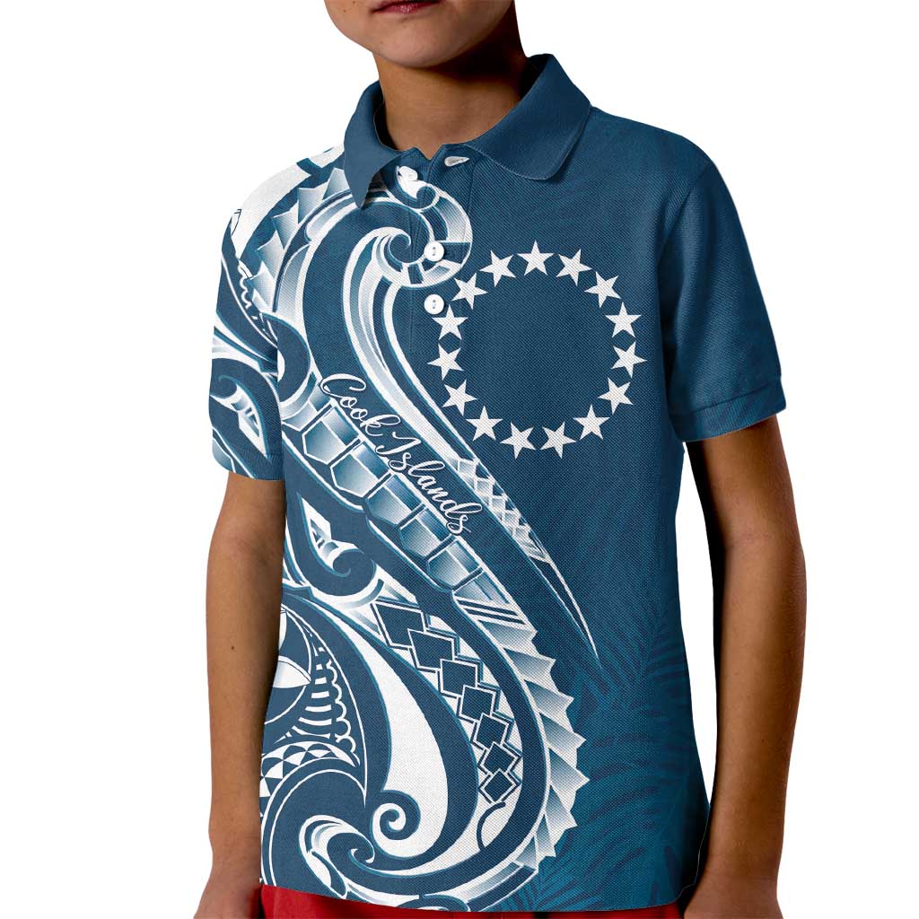 Kia Orana Cook Islands Kid Polo Shirt Auika Plumeria Tropical Waves LT7 Kid Navy Blue - Polynesian Pride