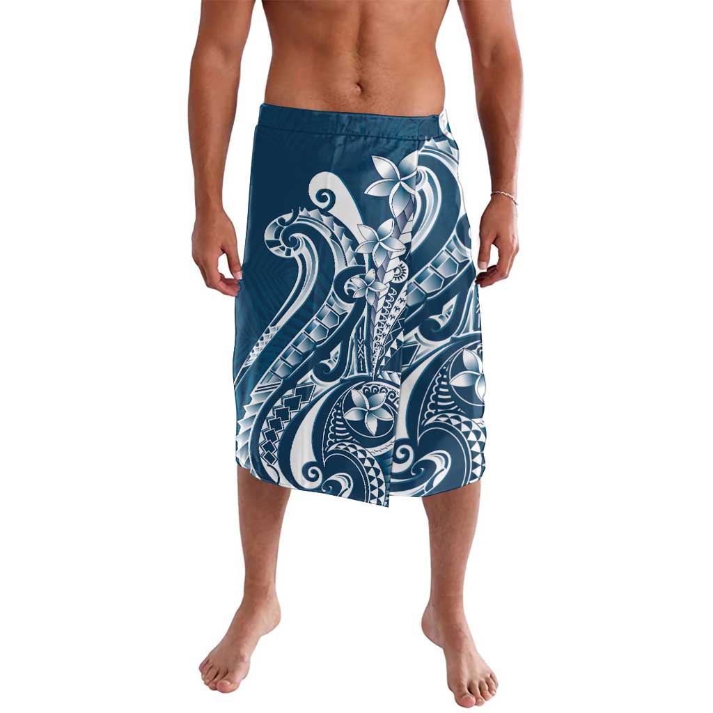 Kia Orana Cook Islands Lavalava Auika Plumeria Tropical Waves LT7 Navy Blue - Polynesian Pride