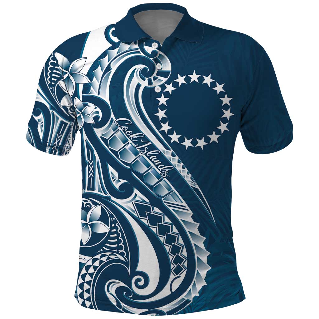 Kia Orana Cook Islands Polo Shirt Auika Plumeria Tropical Waves LT7 Navy Blue - Polynesian Pride