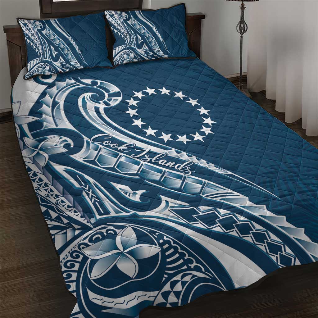 Kia Orana Cook Islands Quilt Bed Set Auika Plumeria Tropical Waves LT7 Navy Blue - Polynesian Pride