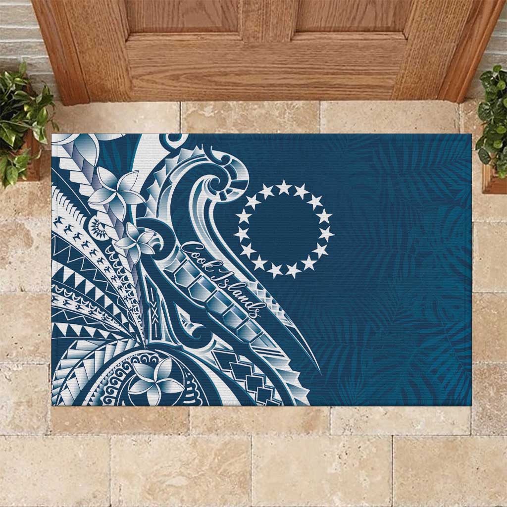 Kia Orana Cook Islands Rubber Doormat Auika Plumeria Tropical Waves LT7 Navy Blue - Polynesian Pride