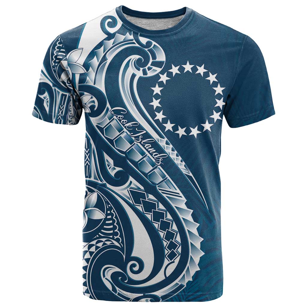 Kia Orana Cook Islands T Shirt Auika Plumeria Tropical Waves LT7 Navy Blue - Polynesian Pride