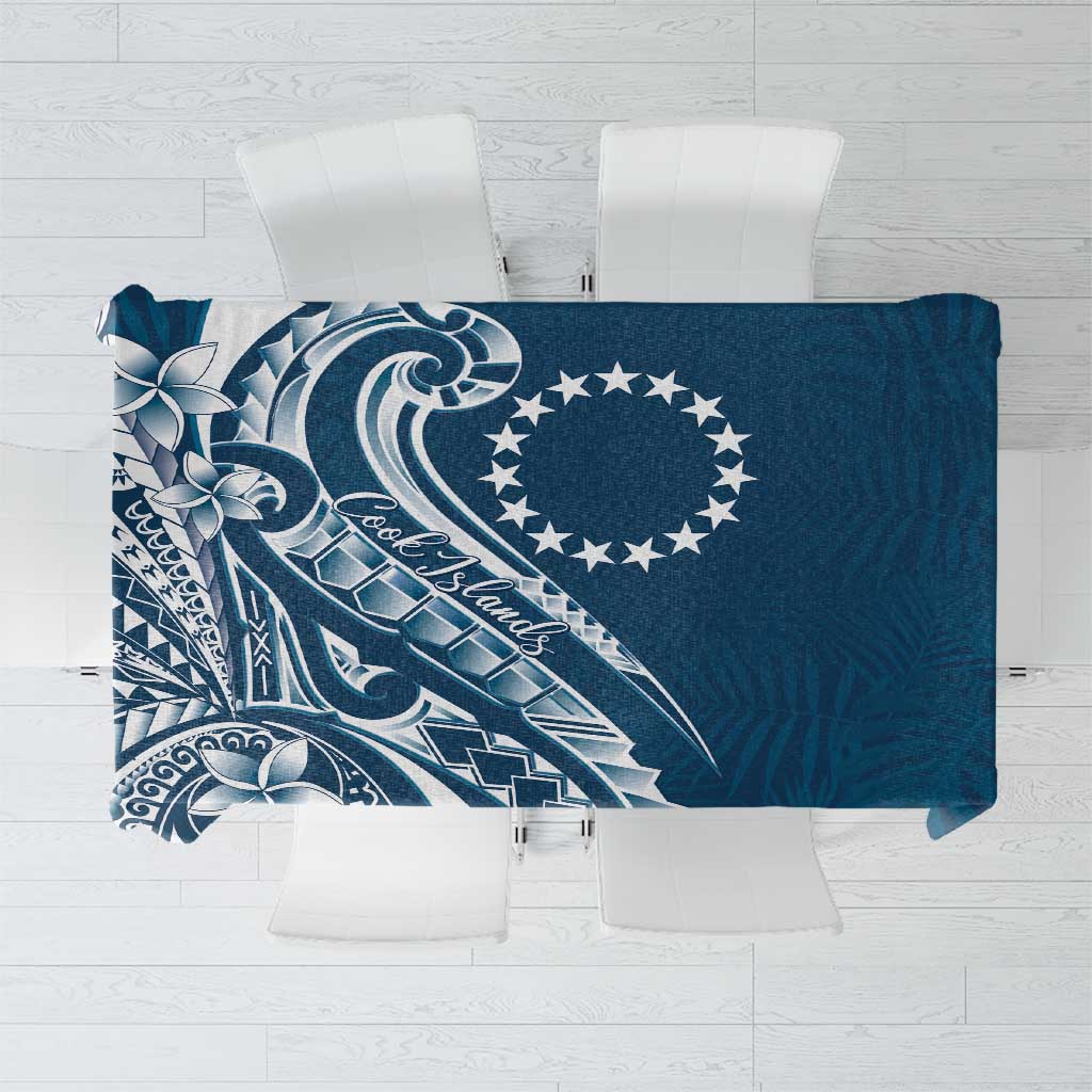 Kia Orana Cook Islands Tablecloth Auika Plumeria Tropical Waves LT7 Navy Blue - Polynesian Pride