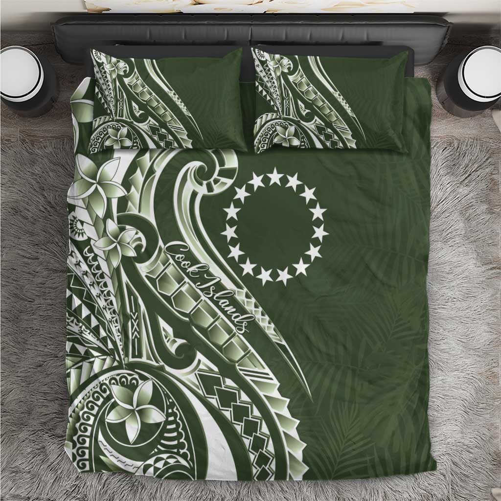 Kia Orana Cook Islands Bedding Set Matie Plumeria Tropical Waves LT7 Sage Green - Polynesian Pride