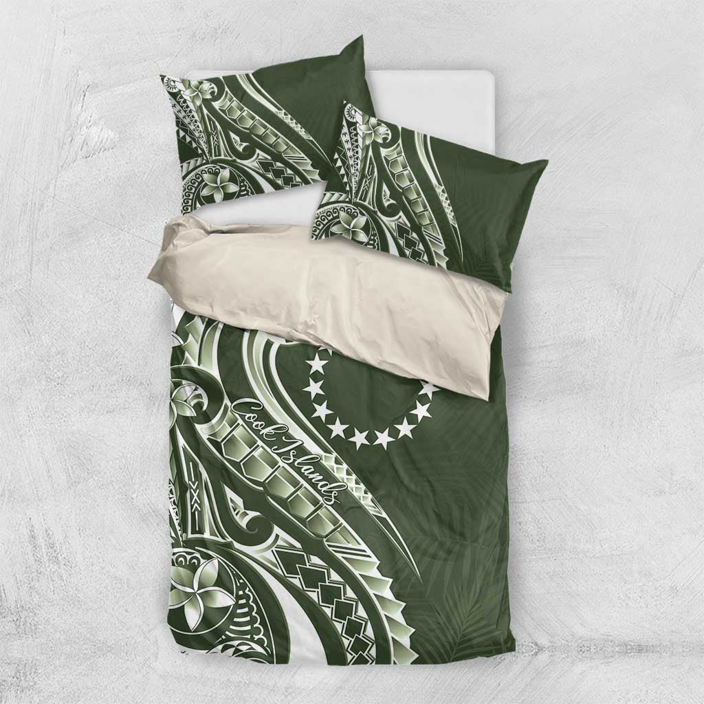 Kia Orana Cook Islands Bedding Set Matie Plumeria Tropical Waves LT7 US Twin 172cm x 218cm Sage Green - Polynesian Pride