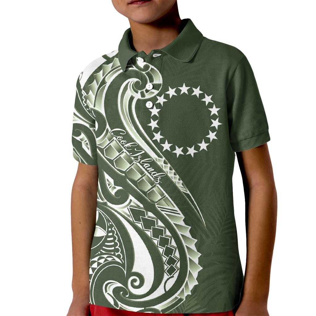 Kia Orana Cook Islands Kid Polo Shirt Matie Plumeria Tropical Waves LT7 Kid Sage Green - Polynesian Pride