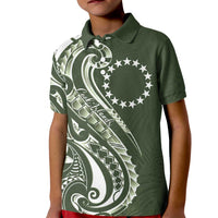 Kia Orana Cook Islands Kid Polo Shirt Matie Plumeria Tropical Waves LT7 Kid Sage Green - Polynesian Pride