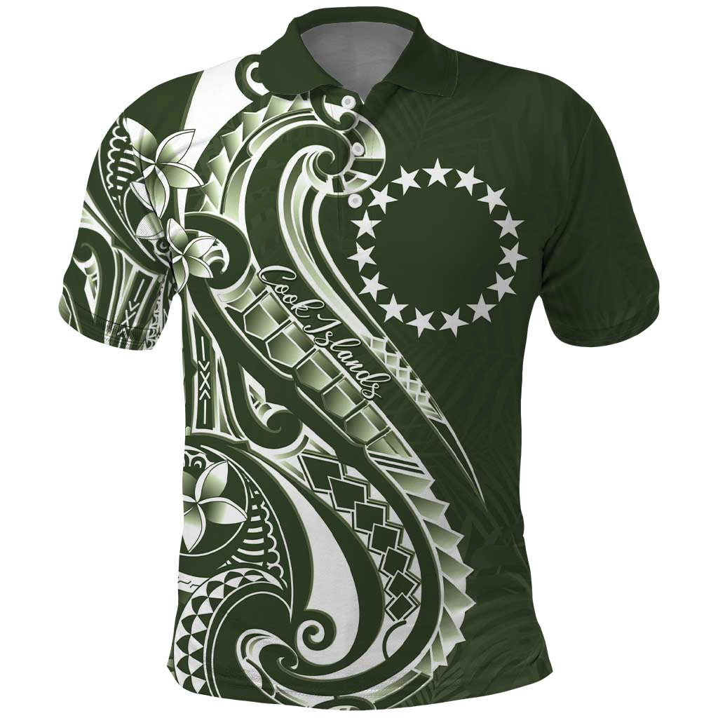 Kia Orana Cook Islands Polo Shirt Matie Plumeria Tropical Waves LT7 Sage Green - Polynesian Pride