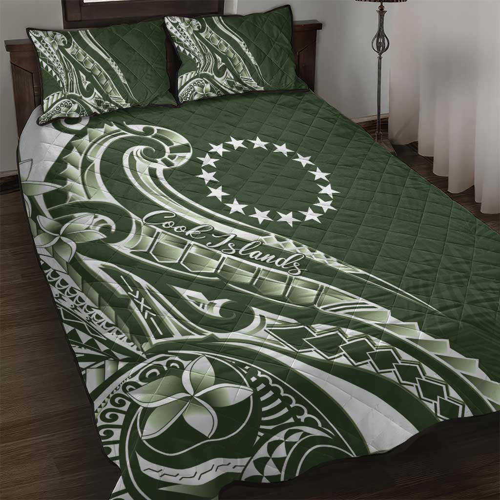 Kia Orana Cook Islands Quilt Bed Set Matie Plumeria Tropical Waves LT7 Sage Green - Polynesian Pride
