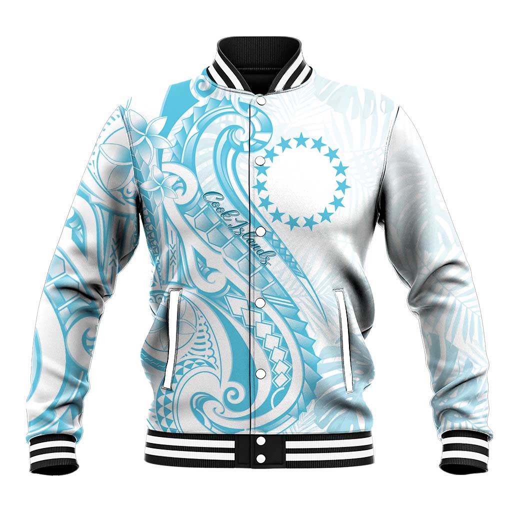 Kia Orana Cook Islands Baseball Jacket Moana Plumeria Tropical Waves LT7 Unisex Turquoise - Polynesian Pride