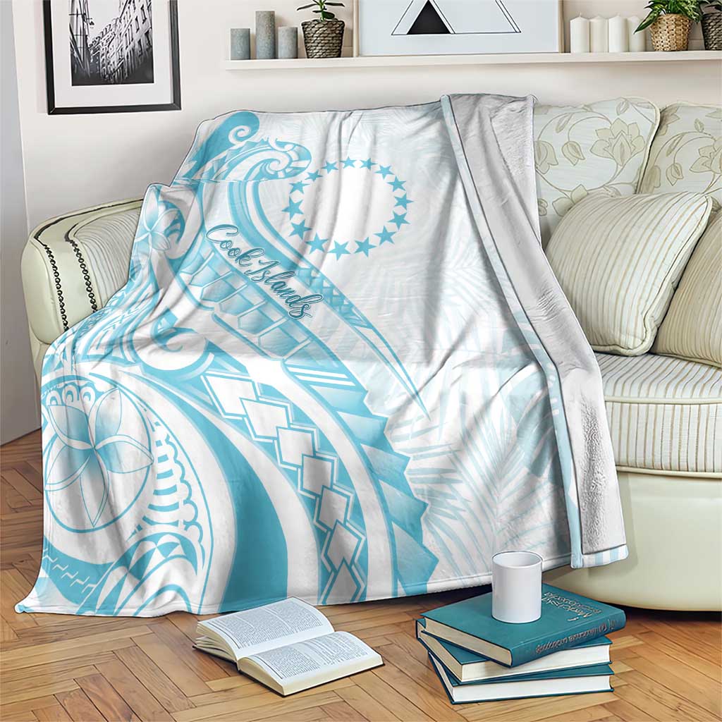 Kia Orana Cook Islands Blanket Moana Plumeria Tropical Waves LT7 Turquoise - Polynesian Pride