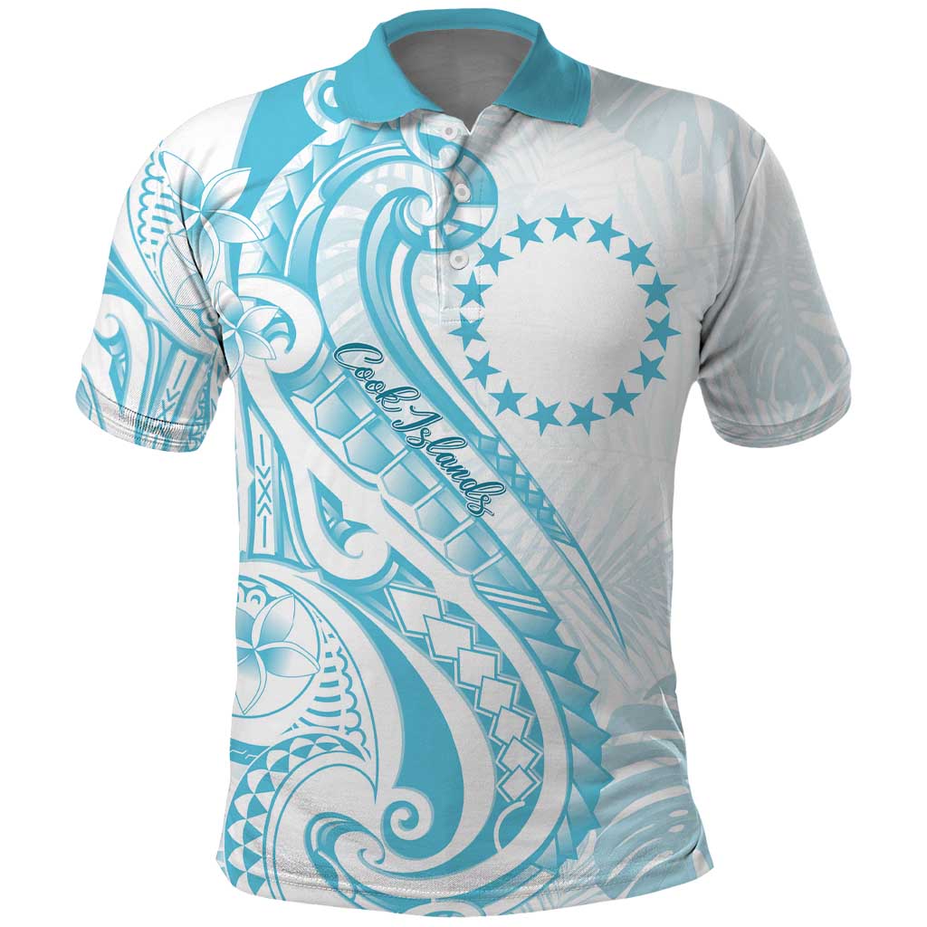 Kia Orana Cook Islands Polo Shirt Moana Plumeria Tropical Waves LT7 Turquoise - Polynesian Pride