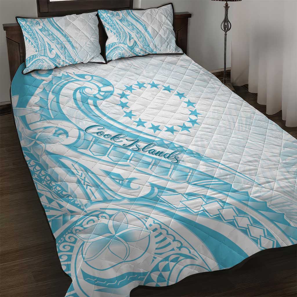 Kia Orana Cook Islands Quilt Bed Set Moana Plumeria Tropical Waves LT7 Turquoise - Polynesian Pride