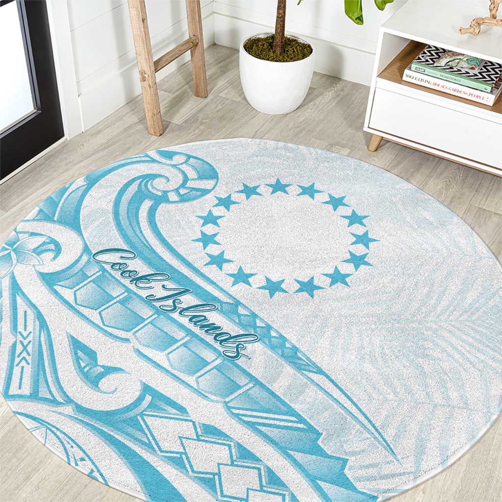 Kia Orana Cook Islands Round Carpet Moana Plumeria Tropical Waves LT7 Turquoise - Polynesian Pride