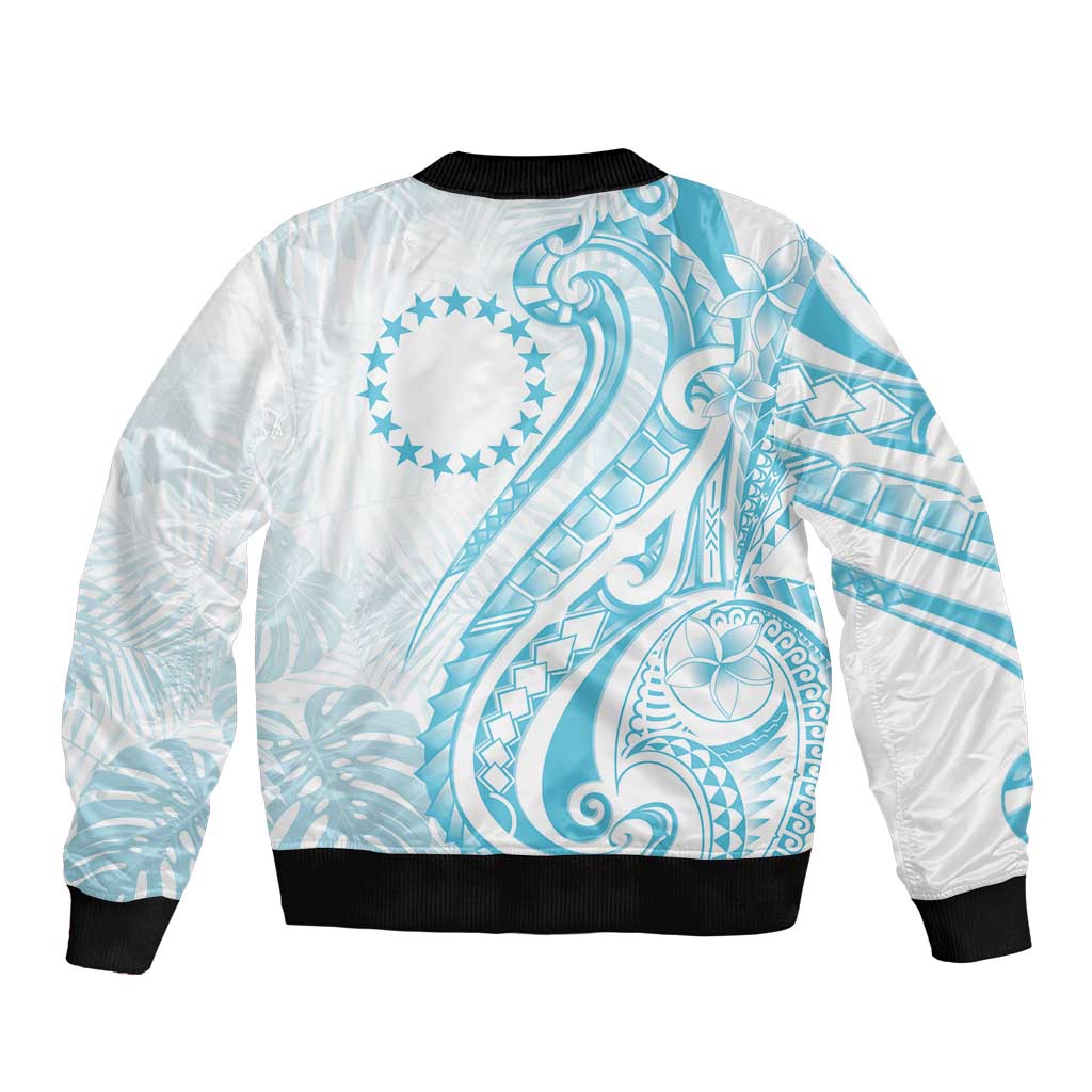 Kia Orana Cook Islands Sleeve Zip Bomber Jacket Moana Plumeria Tropical Waves LT7 - Polynesian Pride