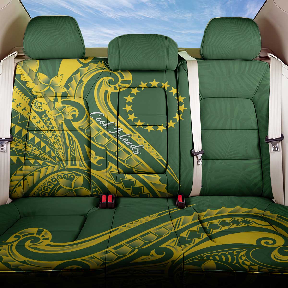 Kia Orana Cook Islands Back Car Seat Cover Plumeria Tropical Waves LT7 One Size Yellow Green - Polynesian Pride